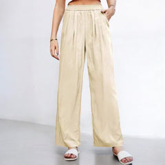 Loose Silk Pleated Elastic High Waist Wide Leg Pants