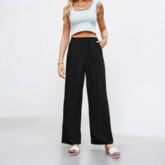 Loose Silk Pleated Elastic High Waist Wide Leg Pants