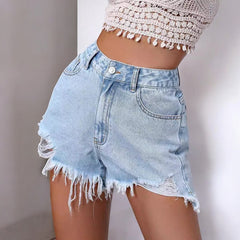 High Waist Frayed Ripped Denim Shorts