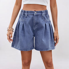 Summer Washed Elastic Waist Baggy Denim Shorts