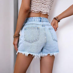 High Waist Frayed Ripped Denim Shorts