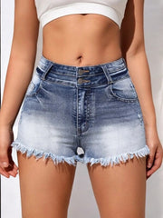 Women Ripped Burr High Waist Denim Shorts