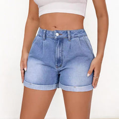 Loose Curling Denim Shorts