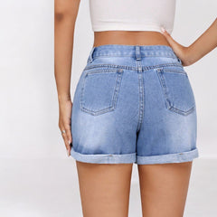 Loose Curling Denim Shorts