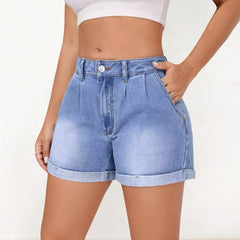 Loose Curling Denim Shorts