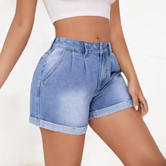 Loose Curling Denim Shorts