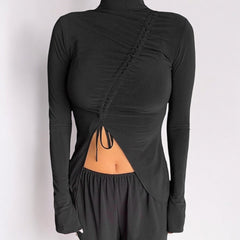 Long Sleeve Mock Neck Asymmetric Top