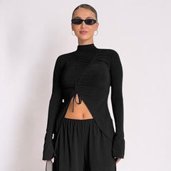 Long Sleeve Mock Neck Asymmetric Top