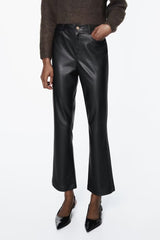 Casual Faux Leather Horn in Black Ankle Length Pants