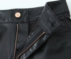 Casual Faux Leather Horn in Black Ankle Length Pants