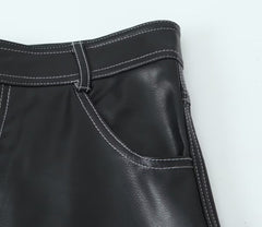 High Waist Decorative Faux Leather Pants