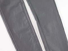 High Waist Slim Stretch Coated Noble Gray Faux Leather Pants