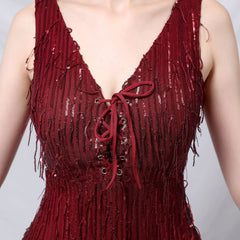 Elegant Silk Tassel Sequin Fishtail Cocktail Party Dress