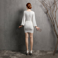 Elegant Sequin V-neck Short Evening Dress