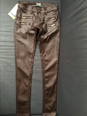 Brown Low Waist Stretch Double Zipper Faux Leather Pants