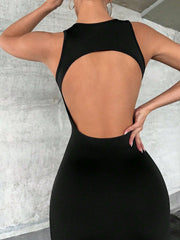 Solid Color Slim Fit Sexy Cutout Party Dress