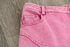 Cutout Out See Through Asymmetric Barbie Pink Denim Pants