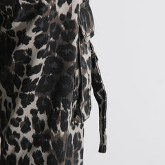 Leopard Print Multi Pocket Decorative Cargo Jeans