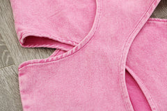 Cutout Out See Through Asymmetric Barbie Pink Denim Pants