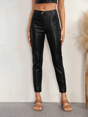 Low Waist Thin Velvet Slim Fit Tapered Leather Pants
