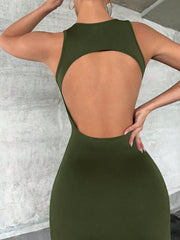 Solid Color Slim Fit Sexy Cutout Party Dress