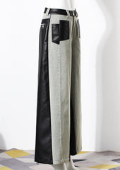 Contrast Color Thick Loose Retro Washed Wide Leg Jeans