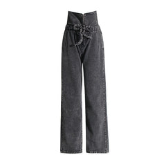 Retro Loose Straight Gray High Waist Jeans