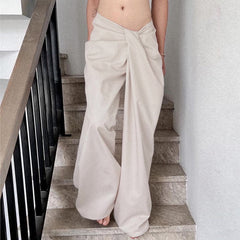 Asymmetric Twist Pleated Low Waist Sexy Loose Casual Pants