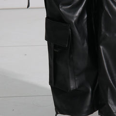 Multi Pocket Faux Leather High Waist Pants