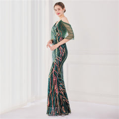 Elegant Colorful Sequin Slim Fit Fishtail Evening Dress