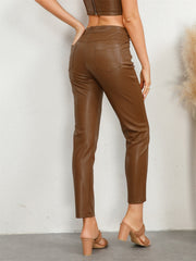 Low Waist Thin Velvet Slim Fit Tapered Leather Pants
