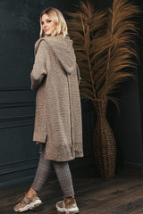 Casual cut brown cardigan with hood