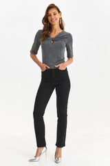 Elbow-length sleeves gray blouse