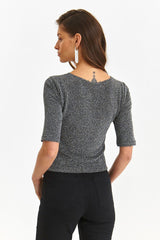Elbow-length sleeves gray blouse
