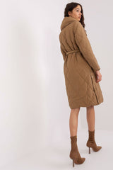 Below-the-knee insulated winter brown jacket