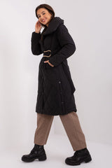 Below-the-knee insulated winter black jacket