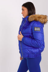 Blue quilted jacket with hood with fur