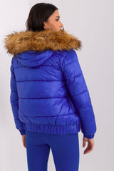 Blue quilted jacket with hood with fur