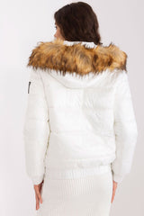 White quilted jacket with hood with fur