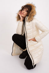 Beige quilted lined jacket with hood