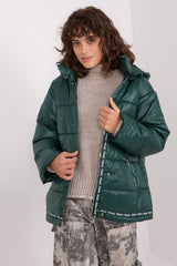 Green quilted lined jacket with hood
