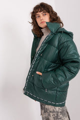 Green quilted lined jacket with hood