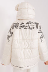 Beige quilted jacket with a detachable hood