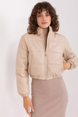 Short eco-leather beige quilted jacket