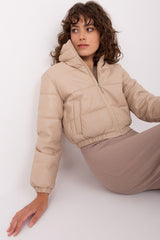 Short eco-leather beige quilted jacket