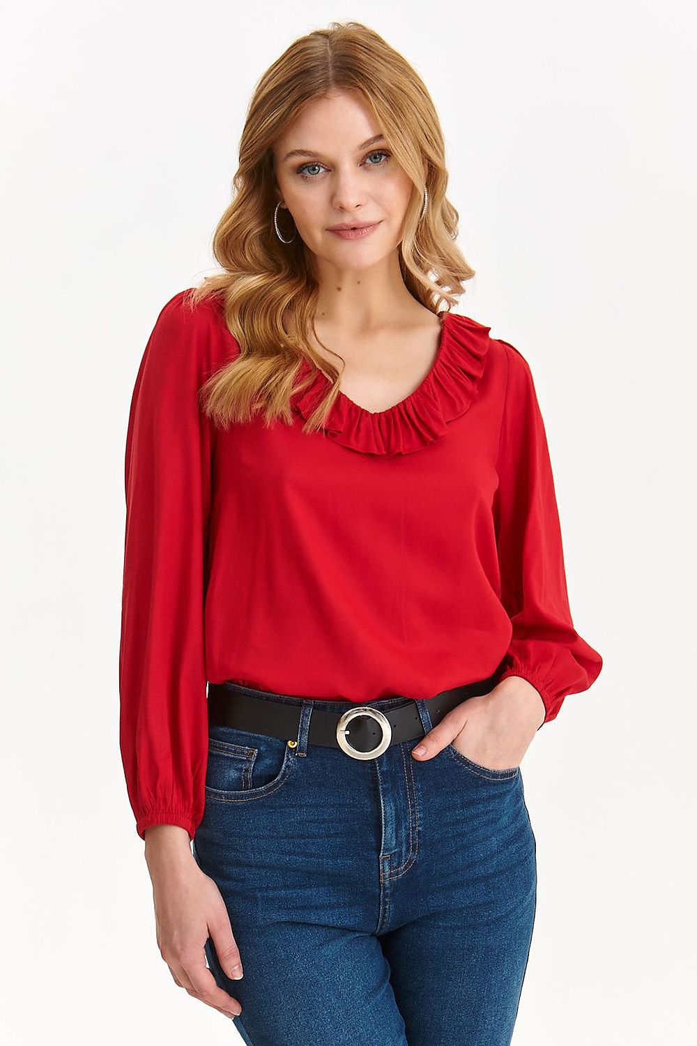 Striking v-neck long sleeves blouse