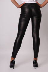 Black faux leather skinny jeans