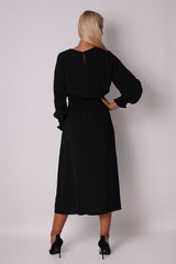 Black midi dress with crinkle detailing