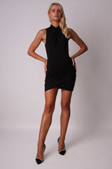 Black mini dress with a built-in neckline