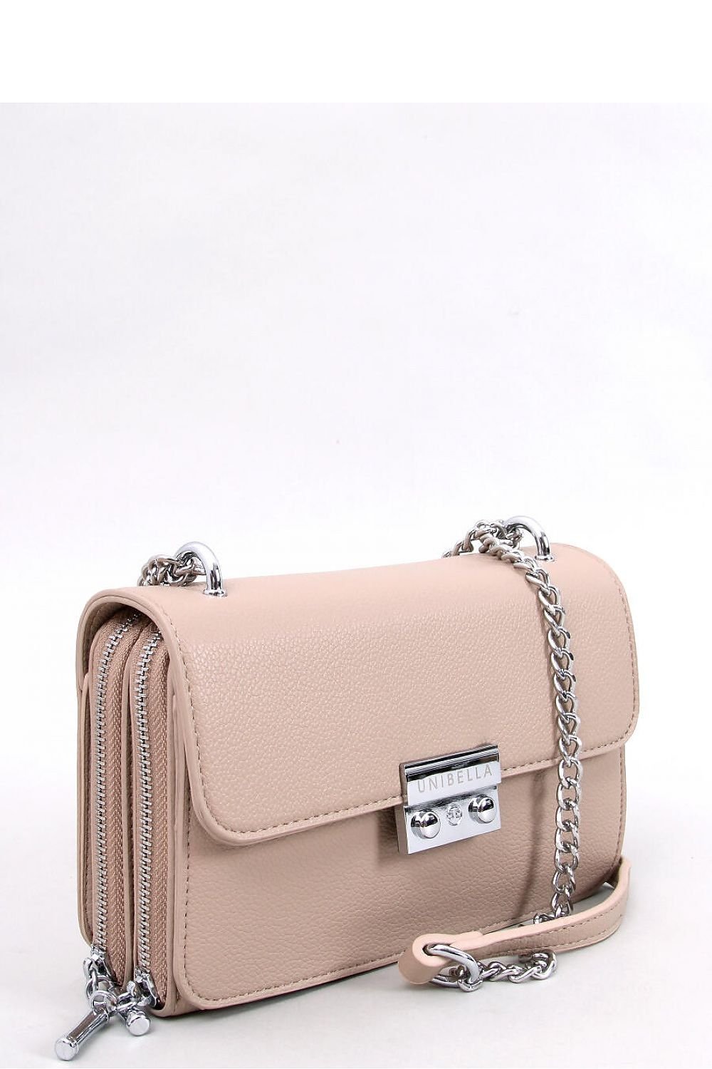 Beige messenger bag with a stylish snap closure